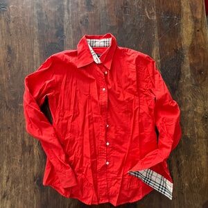 Burberry Red Shirt with Plaid Collar